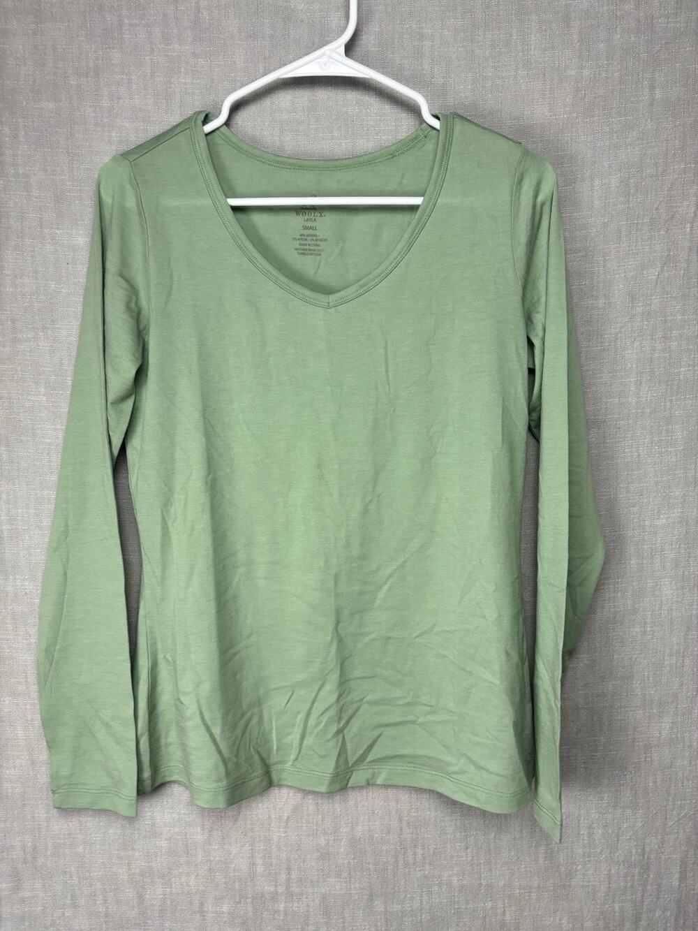 WOOLX Layla Merino Wool Long Sleeve Tee Size Small Green